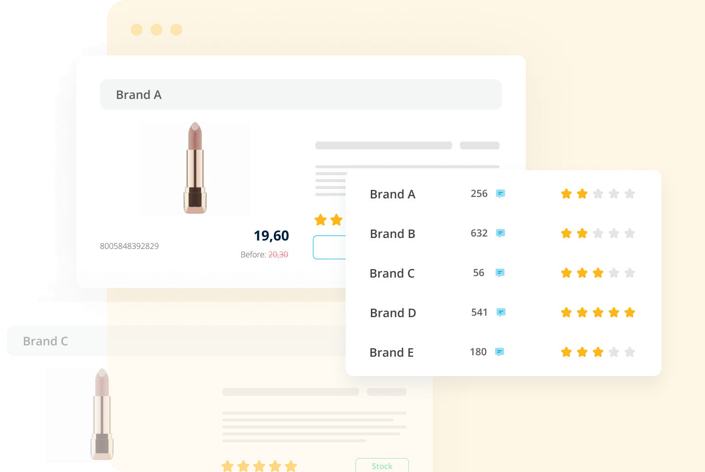 Ecommerce comparative product matching for rating and review monitoring